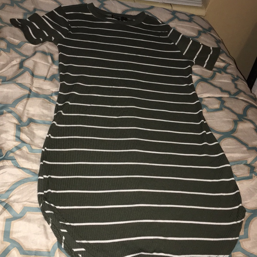Olive green & white striped dress